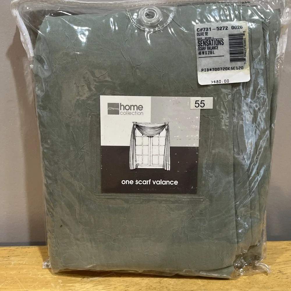 JCPenney Home Collection 6 yd Scarf Valance Olive Green‎ Sensations Crinkled Vtg